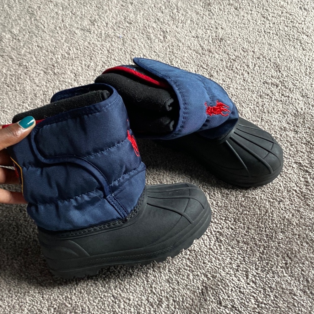 Polo Ralph Lauren Kids Winter Snow Boots Navy Black Insulated Pull On SIZE 8